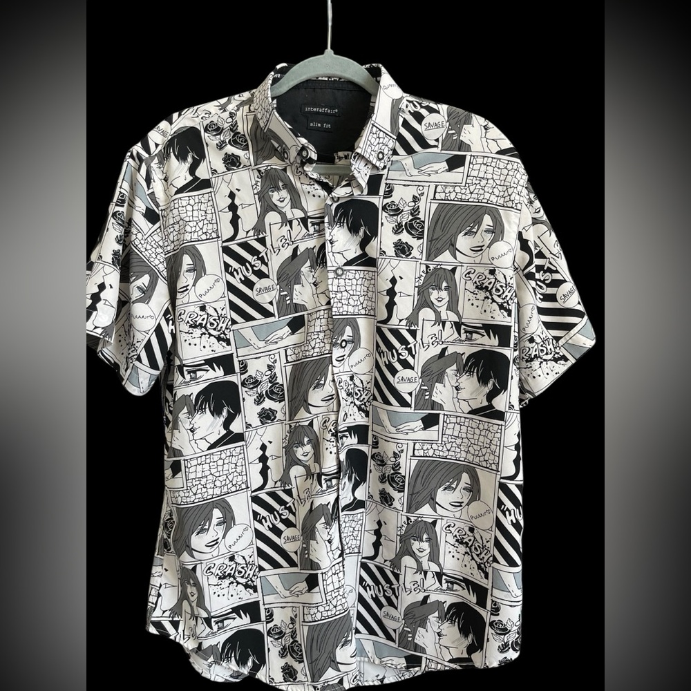 Graphic Comic Print Men's Shirt in Black and White